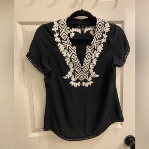 Black silk embroidered top - S